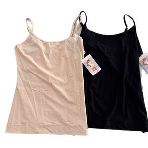 Nearly Nude Smoothing Cami Pair Set Black Cream XL Shapewear Layering Camisole